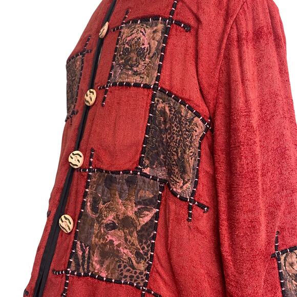 Allure Vtg Patchwork Safari Animal Cute Oversized Jacket Hippie Boho - Picture 9 of 14